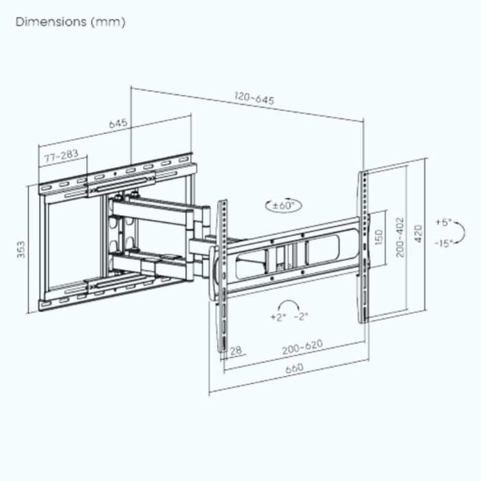 Heavy-Duty Full-Motion TV Wall Mount with Lateral Shift Wall Plate | 37”-86”