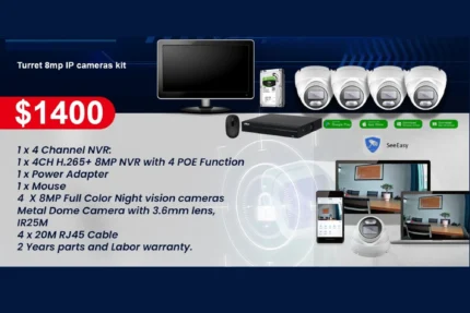 Au vision 8MP Turret CCTV Camera Combo Package 4CH NVR Kit 4 x Dome Cameras DEAL
