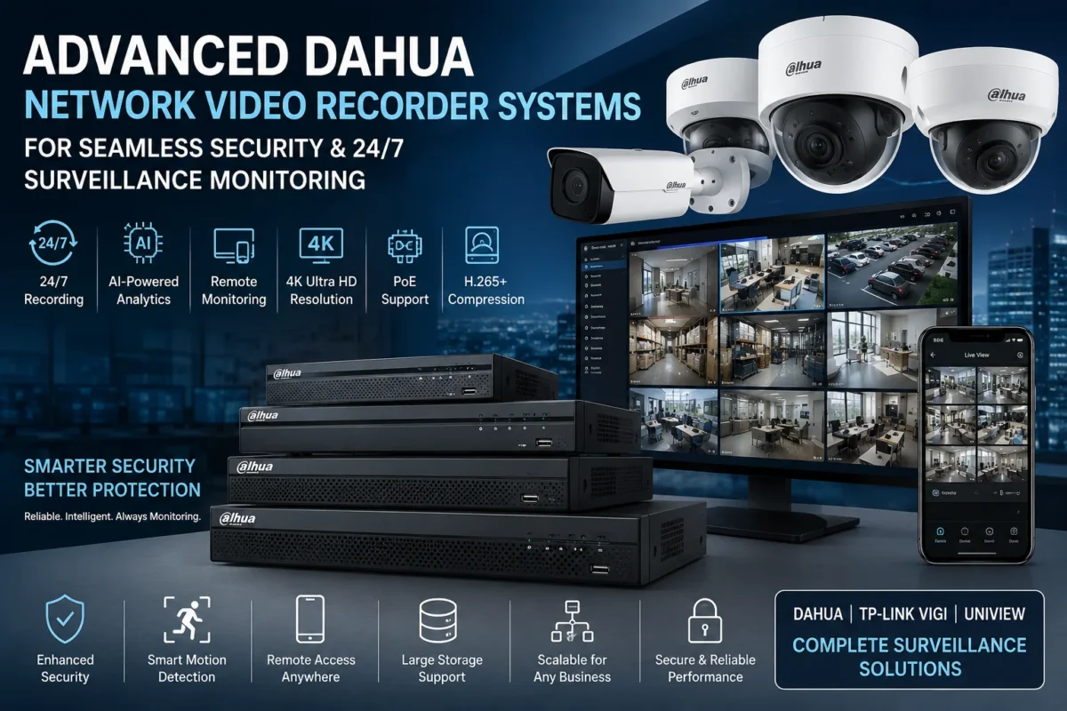 Advanced Dahua Network Video Recorder system with multiple surveillance camera feeds for 24/7 security monitoring and smart video surveillance.