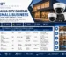 Buy Security Cameras branded infographic showing Dahua CCTV cameras for small business security and surveillance, highlighting AI features, full-color night vision, and key camera models with comparison table and business use cases.