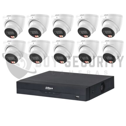 Dahua 6MP 16CH CCTV Kit – 10x Smart Dual Light Turret Cameras with SMD 4.0 & Mic + 16CH PoE NVR (DH-IPC-HDW3667EM-S-IL-ANZ, DHI-NVR4216-16P-AI/ANZ)