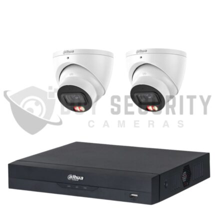Dahua 6MP 4CH CCTV Kit – 2x Smart Dual Light Turret Cameras with SMD 4.0 & Mic + 4CH PoE NVR (DH-IPC-HDW3667EM-S-IL-ANZ, DHI-NVR4104HS-P-AI/ANZ)