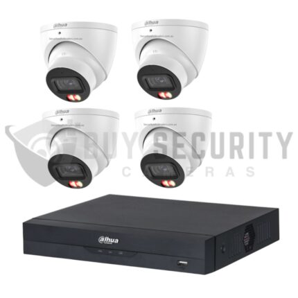 Dahua 6MP 4CH CCTV Kit – 4x Smart Dual Light Turret Cameras with SMD 4.0 & Mic + 4CH PoE NVR (DH-IPC-HDW3667EM-S-IL-ANZ, DHI-NVR4104HS-4P-AI/ANZ)