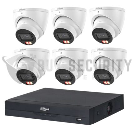 Dahua 6MP 8CH CCTV Kit – 6x Smart Dual Light Turret Cameras with SMD 4.0 & Mic + 8CH PoE NVR (DH-IPC-HDW3667EM-S-IL-ANZ, DHI-NVR4108HS-8P-AI/ANZ)