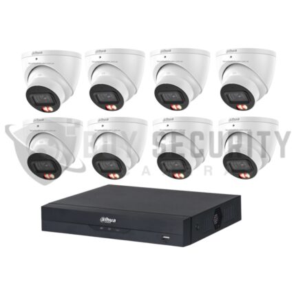 Dahua 6MP 8CH CCTV Kit – 8x Smart Dual Light Turret Cameras with SMD 4.0 & Mic + 8CH PoE NVR (DH-IPC-HDW3667EM-S-IL-ANZ, DHI-NVR4108HS-8P-AI/ANZ)