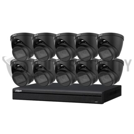 Dahua 8 MP + 16 Channels Kit: 10 x WizSense Fixed Starlight Turret Cameras, AI NVR – Black