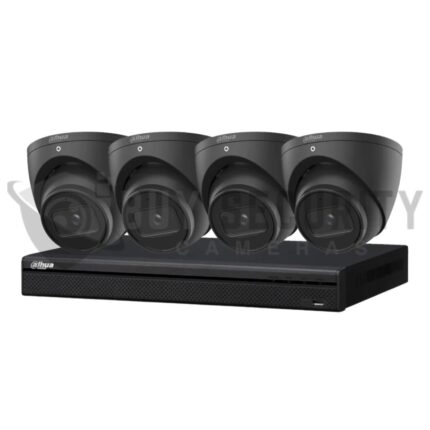Dahua 8 MP + 4 Channels Kit: 4 x WizSense Fixed Starlight Turret Cameras, AI NVR – Black