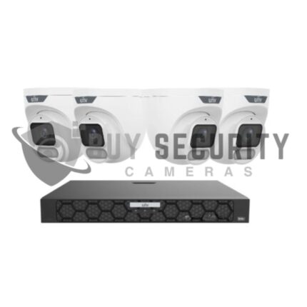 Uniview 8MP OwlView Security Kit – 4x Turret Cameras with IQ Series NVR, ColorHunter Warm Light & Built-in Microphones
