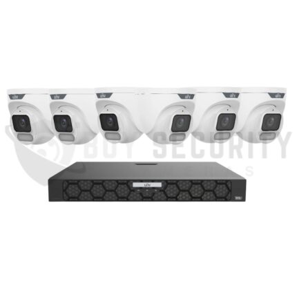Uniview 6x 8MP OwlView Security Kit – 6 Turret Cameras with IQ Series NVR, Warm Light ColorHunter & Built-in Mic CCTV System