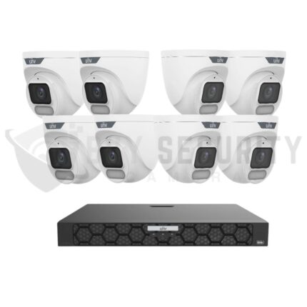 Uniview 8 Camera 8MP OwlView CCTV Kit with IQ Series NVR – ColorHunter Warm Light Turret System with Audio Recording