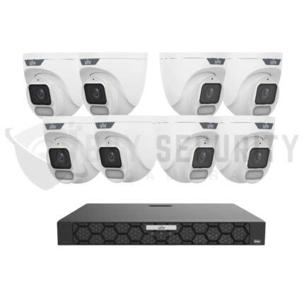 Uniview 8x 6MP OwlView Turret Security Kit with IQ Series NVR, Warm Light ColorHunter & Mic
