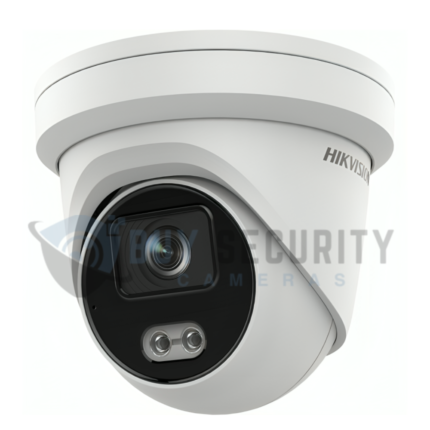 Hikvision 4MP Gen2 Outdoor ColorVu Turret Camera featuring AcuSense AI, built-in mic, and 30m white LED night vision.