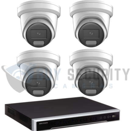 Hikvision 8MP ColorVu 3.0 CCTV kit with 4 LiveGuard turret cameras and 4-channel M-Series NVR