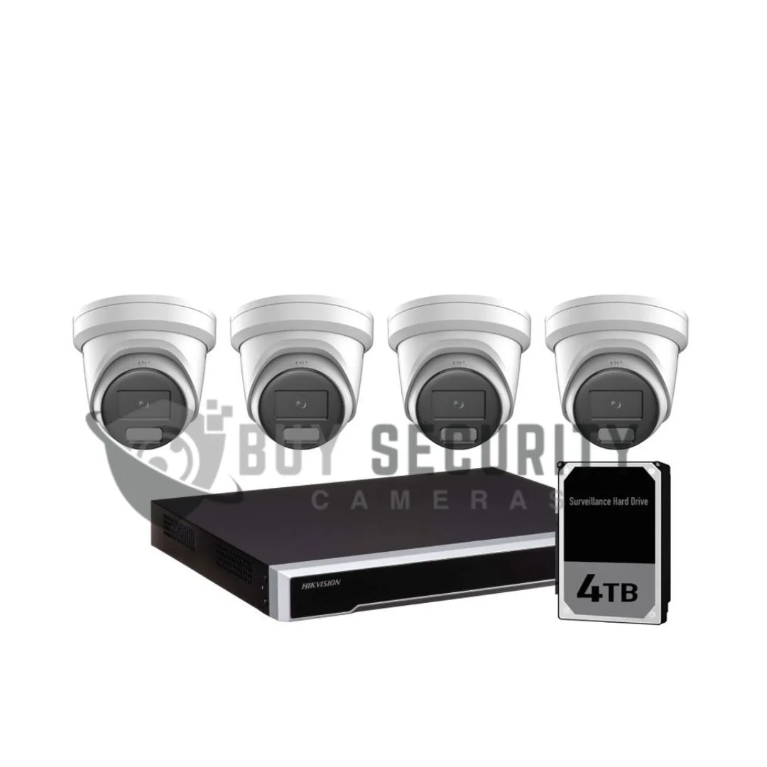 Hikvision 4 x 8MP Cameras 8CH NVR CCTV Kit 4 AcuSense Turret + 8CH 8K NVR Bundle 4TB