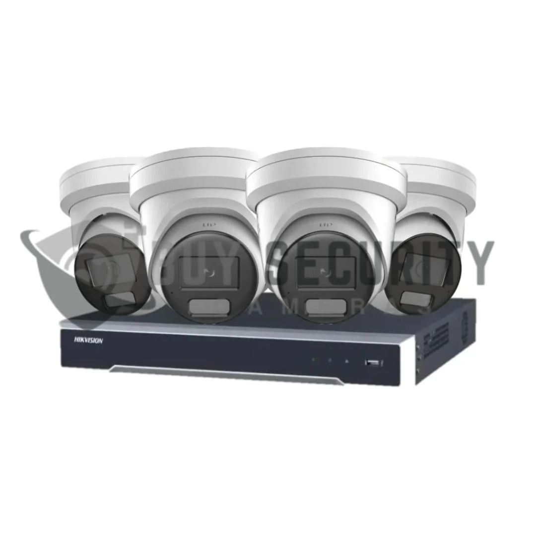 Hikvision 6MP ColorVu DS-2CD2367G3-LIS2UYSL CCTV Kit 4 Turret Cameras with Strobe Light Audio + 4CH PoE NVR