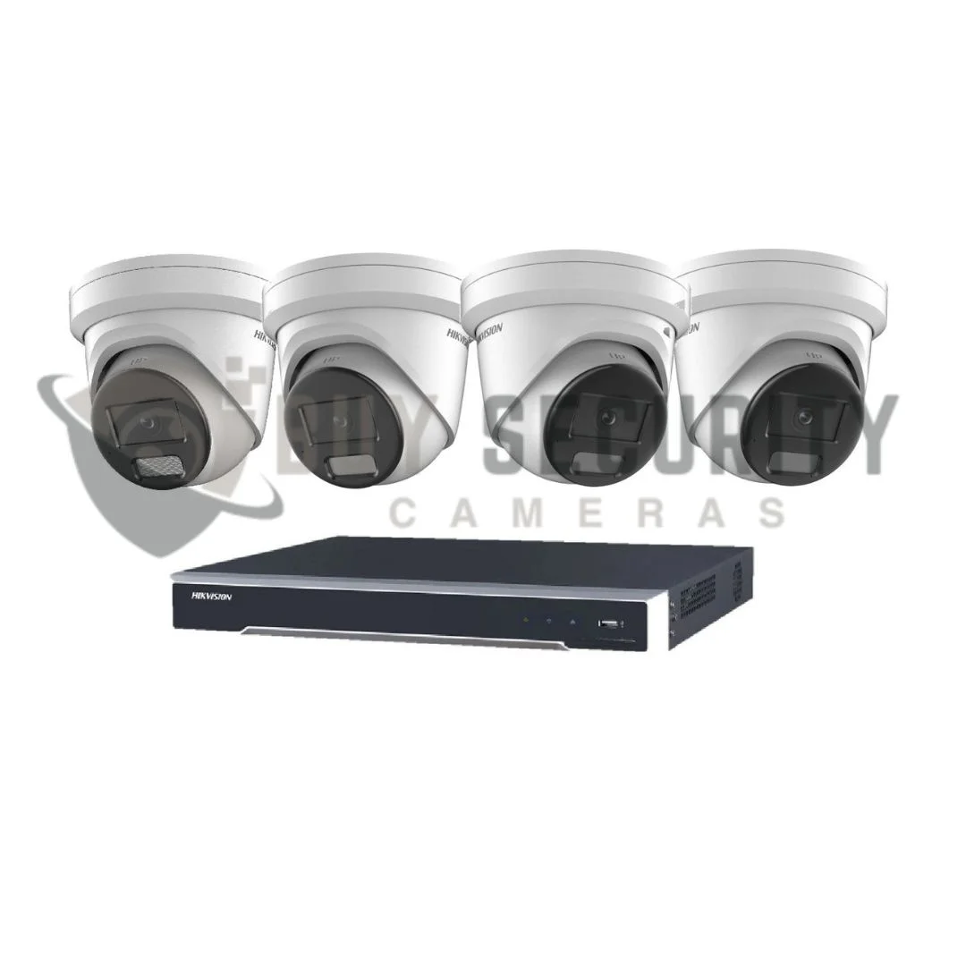 Hikvision 8MP Acusense 4 x Outdoor Turret With Strobe & Siren + 4CH NVR CCTV Kit