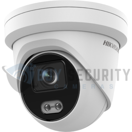 Hikvision 4MP Gen2 ColorVu AcuSense outdoor turret camera with 2.8mm lens and 30m white LED light.