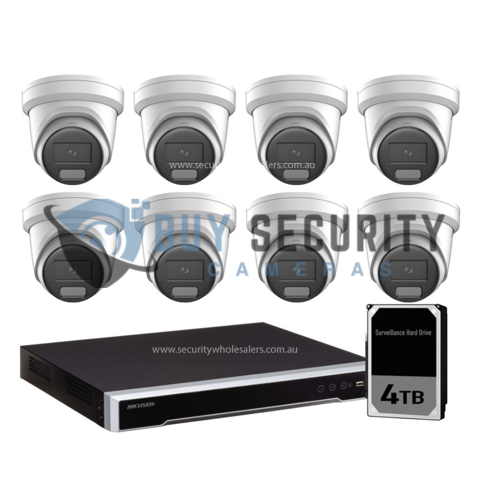 8MP 8CH Hikvision CCTV Kit 8 x Outdoor Turret Cameras + 8CH NVR with 4TB