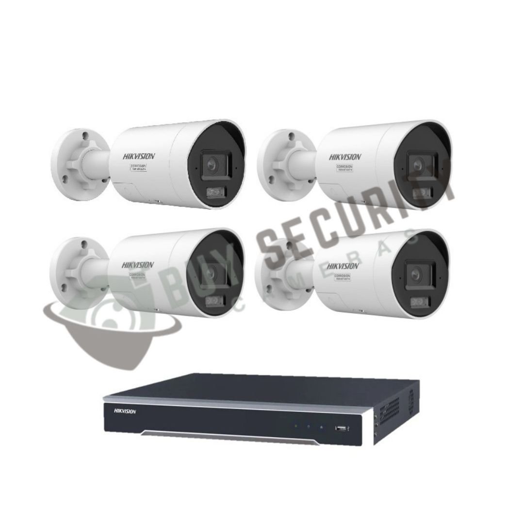 Hikvision 4 Camera 8MP AcuSense Security Kit 4CH PoE NVR, 4x Fixed Bullet Cameras, 2-Way Audio, Active Strobe Light, No HDD Included