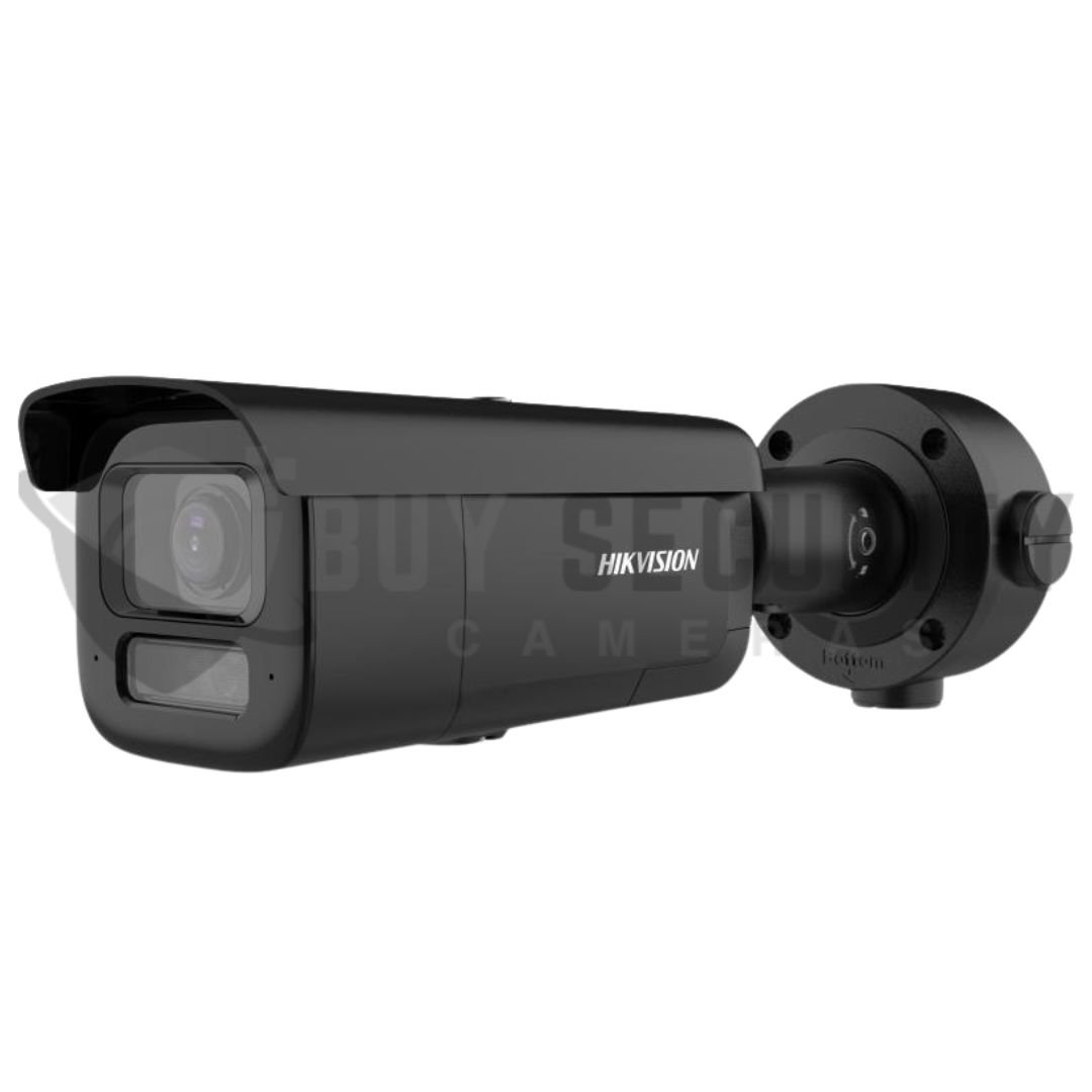 Hikvision 6MP AcuSense DS-2CD3666G2HT-LIZSY-BLK Black Bullet Camera with Motorised Varifocal Lens, Hybrid Light, Audio & Alar