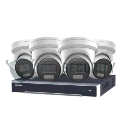 Hikvision 6MP ColorVu DS-2CD2367G3-LIS2UY/SL CCTV Kit: 4 Turret Cameras with Strobe Light Audio + 4CH PoE NVR