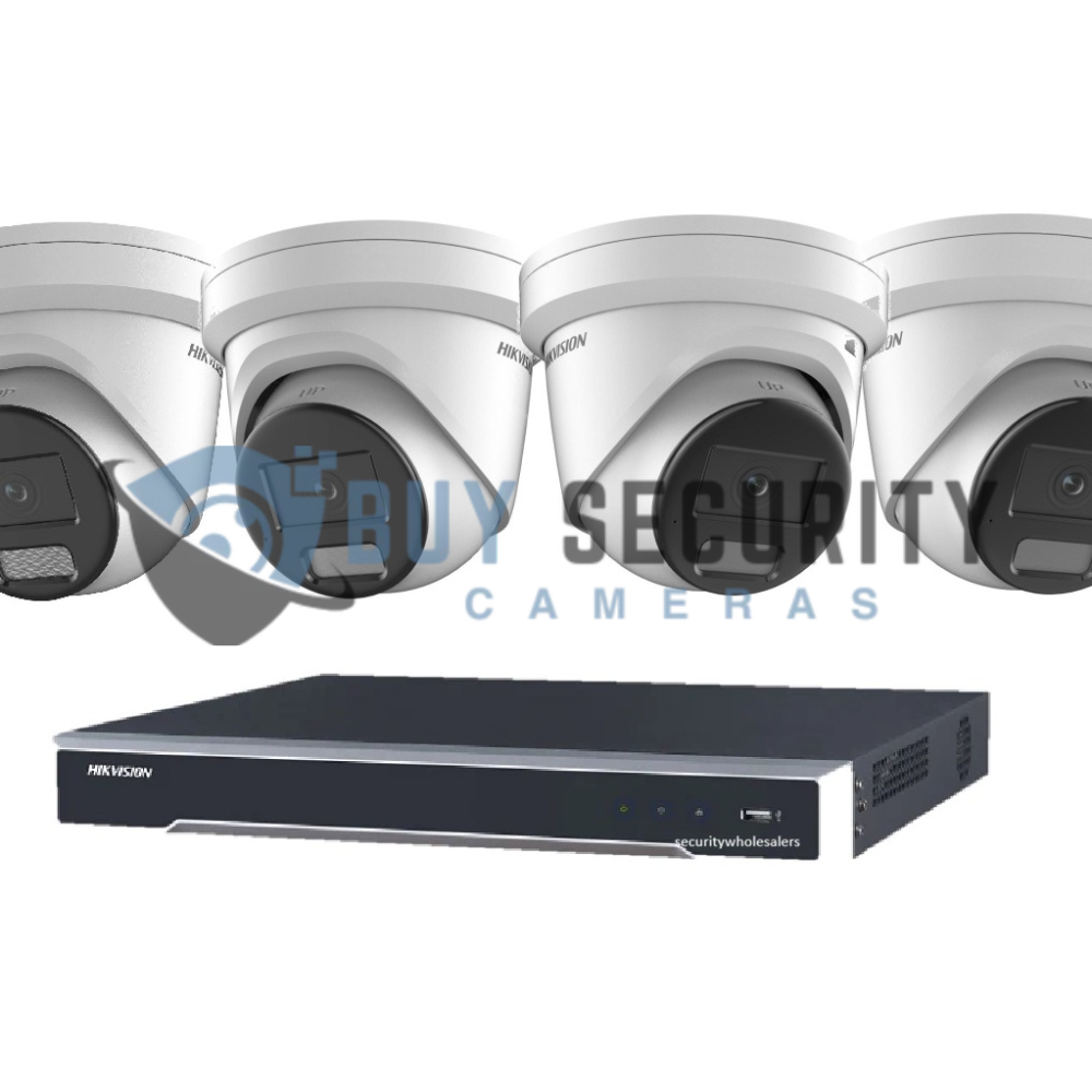 Hikvision 8MP Acusense 4 x Outdoor Turret With Strobe & Siren + 4CH NVR CCTV Kit