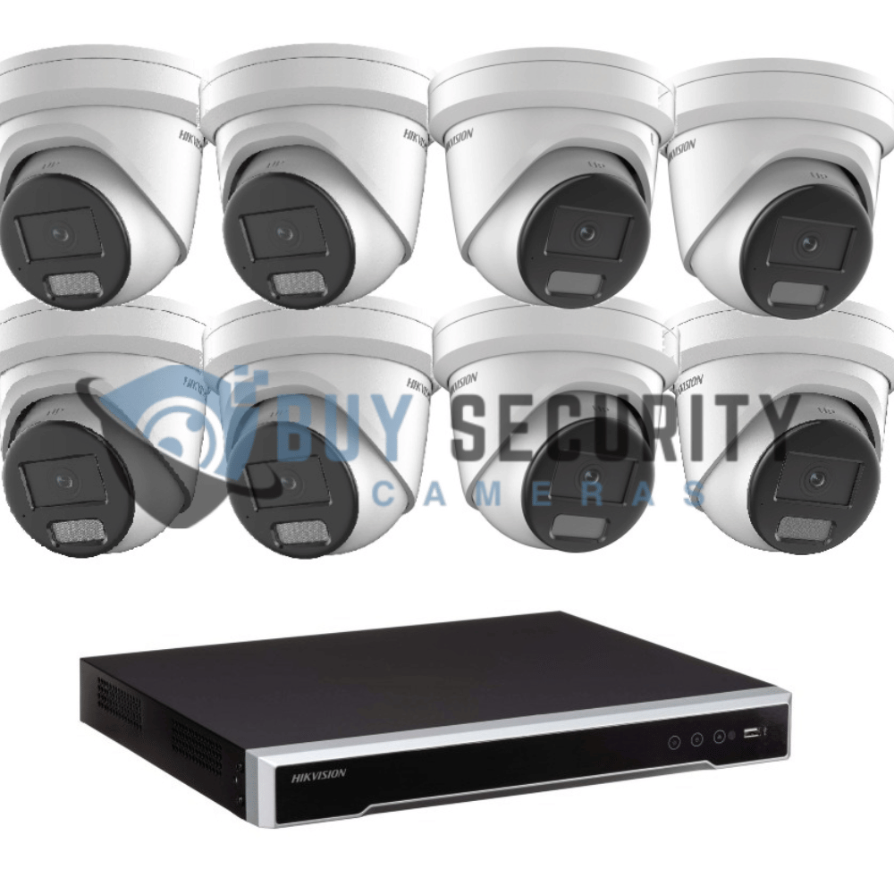 Hikvision 8MP Acusense 8 x Outdoor Turret With Strobe & Siren + 16CH NVR CCTV Kit WHITE