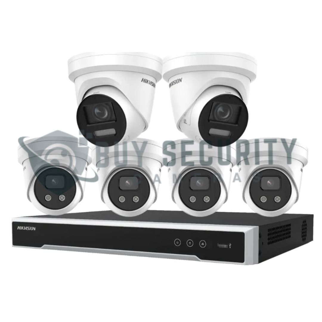 Hikvision 8MP6MP 8CH CCTV Kit 2 ColorVu DS-2CD2387G3-LIS2UYSL Turrets + 4 x 6MP Turrets + 8CH 8K PoE NVR 4tb
