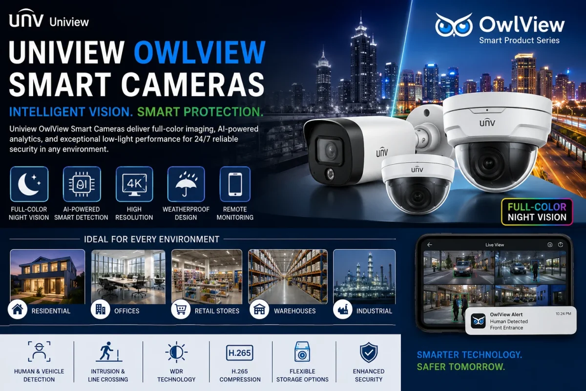 Learn how Uniview OwlView Smart Cameras deliver intelligent surveillance with AI analytics, color night vision, remote monitoring, and 24/7 security.